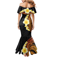 Hawaiian Tropical Plumeria Art Polynesian Tattoo Mermaid Dress Black and Autumn Color Theme LT03 - Polynesian Pride