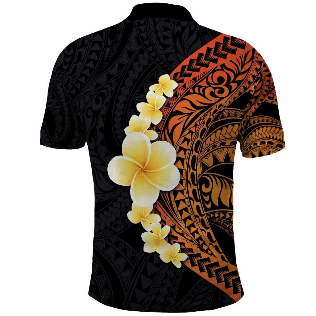 Hawaiian Tropical Plumeria Art Polynesian Tattoo Polo Shirt Black and Autumn Color Theme LT03 - Polynesian Pride