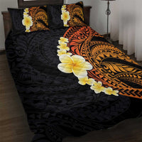 Hawaiian Tropical Plumeria Art Polynesian Tattoo Quilt Bed Set Black and Autumn Color Theme LT03 Orange - Polynesian Pride