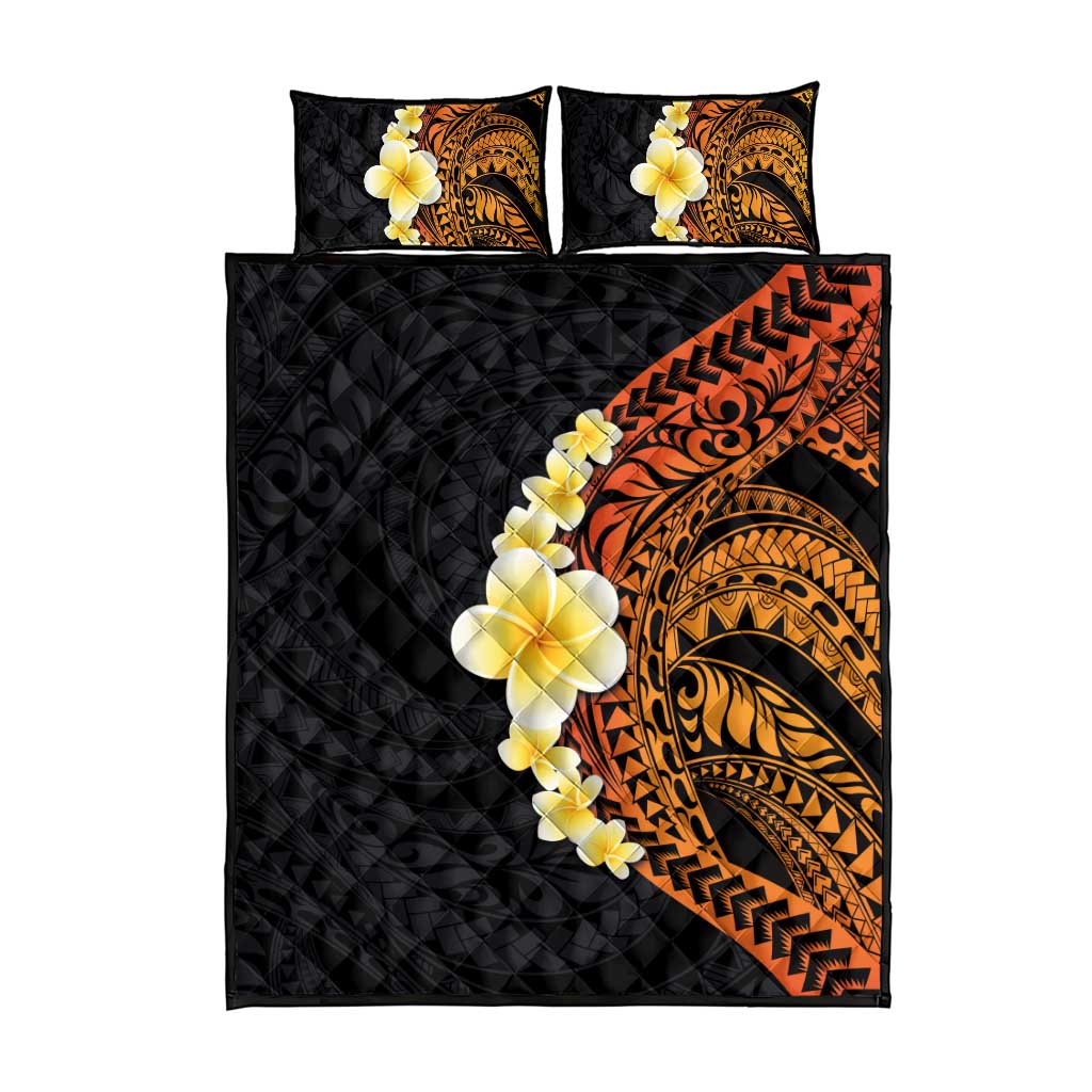 Hawaiian Tropical Plumeria Art Polynesian Tattoo Quilt Bed Set Black and Autumn Color Theme LT03 - Polynesian Pride
