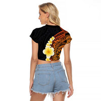 Hawaiian Tropical Plumeria Art Polynesian Tattoo Raglan Cropped T Shirt Black and Autumn Color Theme LT03 - Polynesian Pride
