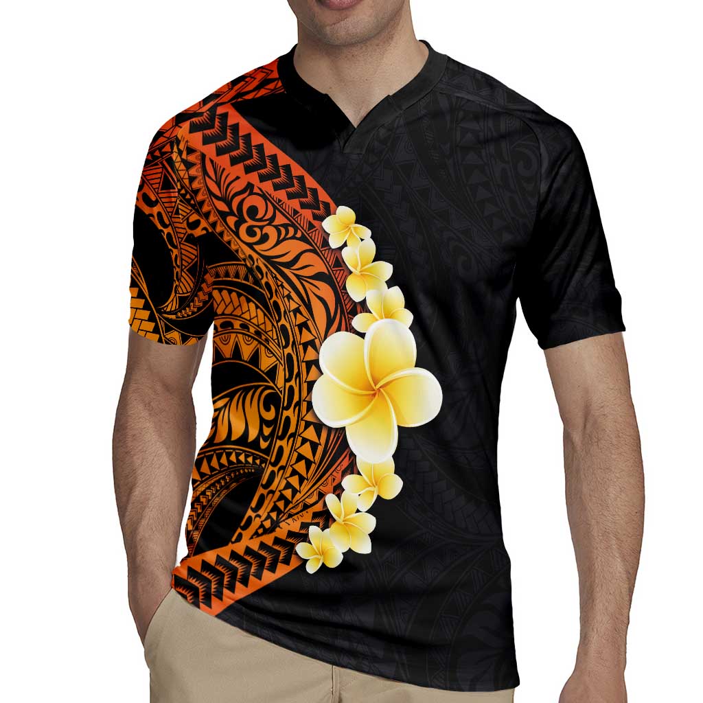 Hawaiian Tropical Plumeria Art Polynesian Tattoo Rugby Jersey Black and Autumn Color Theme LT03 - Polynesian Pride