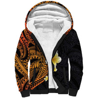 Hawaiian Tropical Plumeria Art Polynesian Tattoo Sherpa Hoodie Black and Autumn Color Theme LT03 Unisex Orange - Polynesian Pride