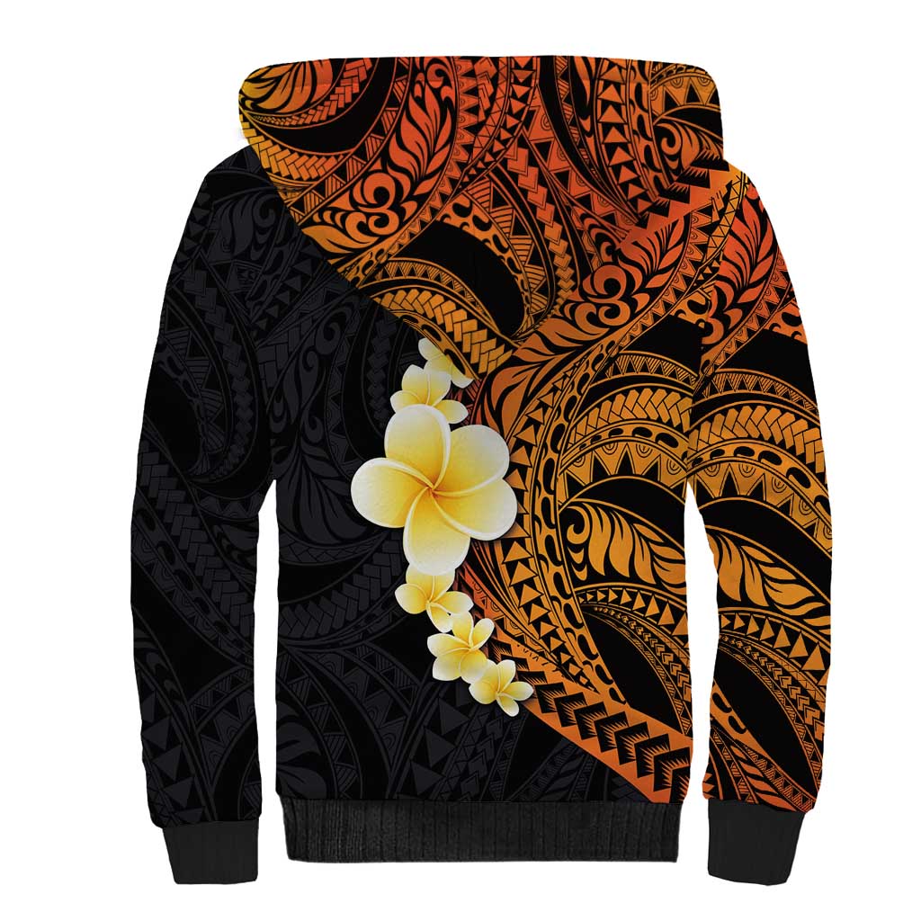Hawaiian Tropical Plumeria Art Polynesian Tattoo Sherpa Hoodie Black and Autumn Color Theme LT03 - Polynesian Pride