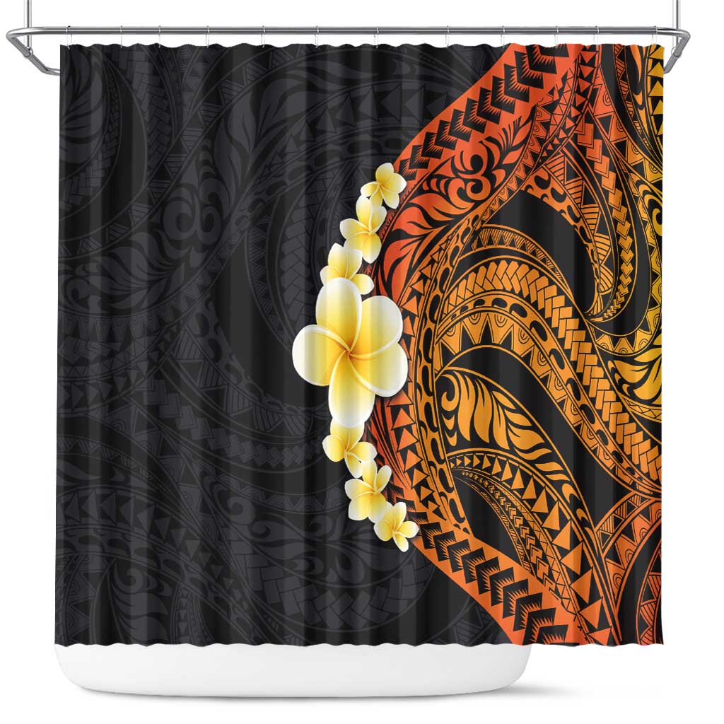 Hawaiian Tropical Plumeria Art Polynesian Tattoo Shower Curtain Black and Autumn Color Theme LT03 Orange - Polynesian Pride