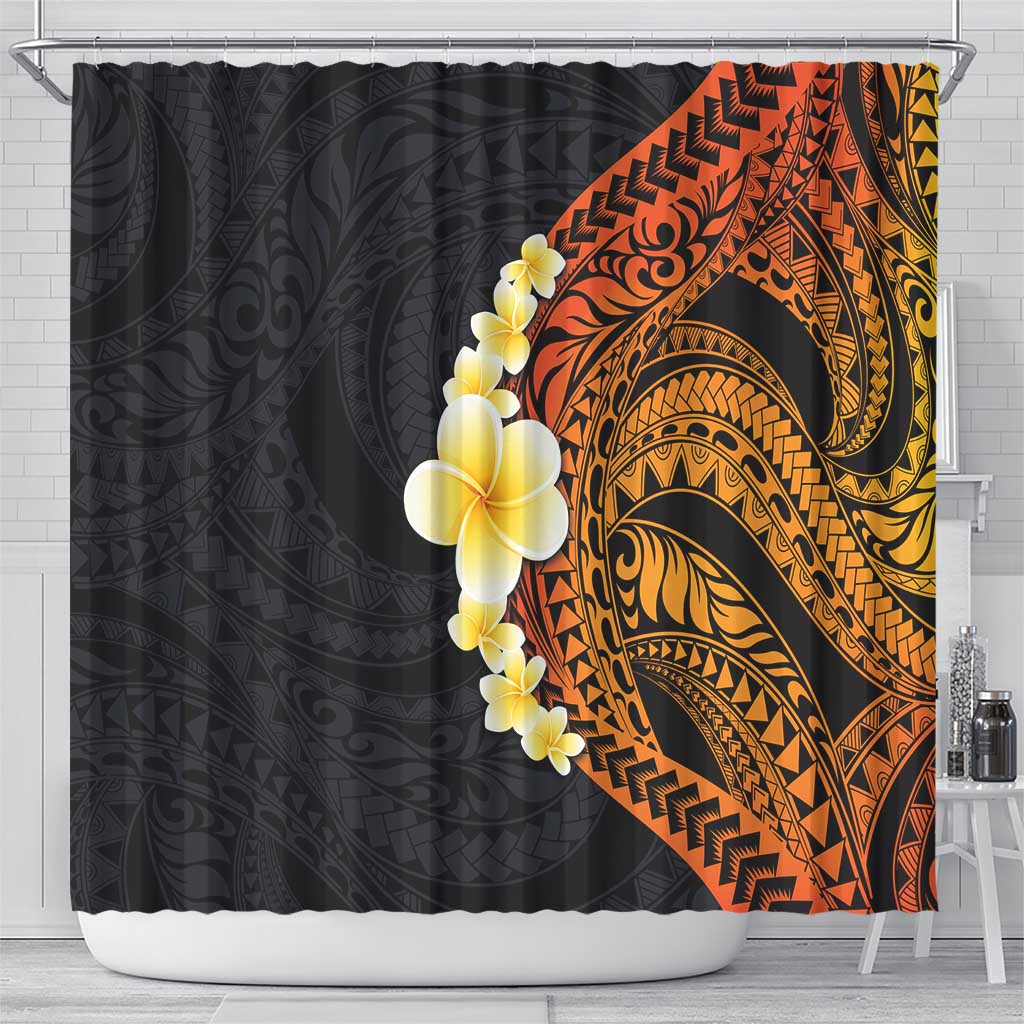 Hawaiian Tropical Plumeria Art Polynesian Tattoo Shower Curtain Black and Autumn Color Theme LT03 - Polynesian Pride