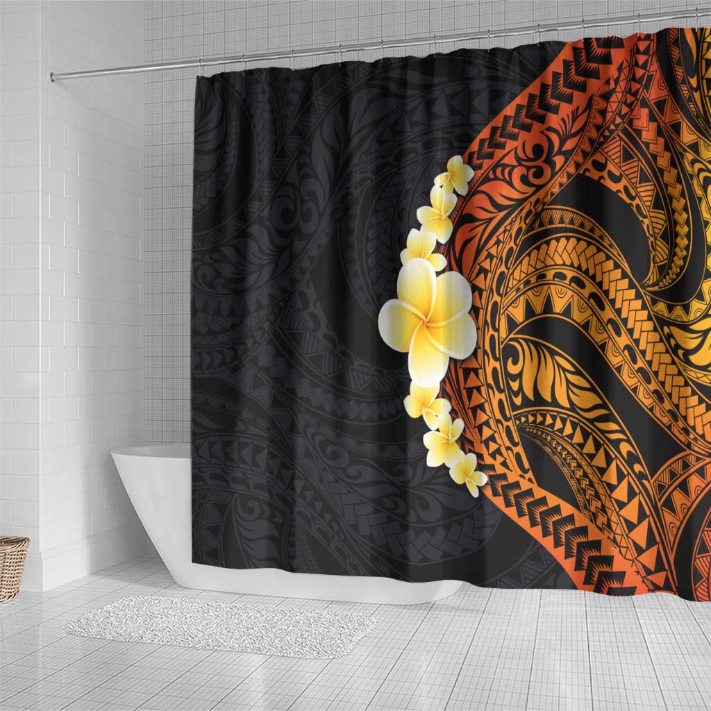 Hawaiian Tropical Plumeria Art Polynesian Tattoo Shower Curtain Black and Autumn Color Theme LT03 - Polynesian Pride