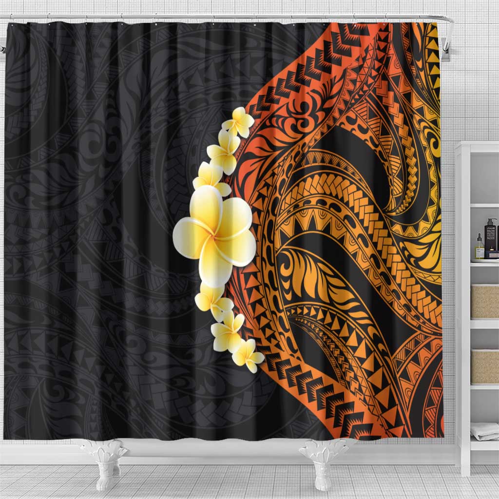 Hawaiian Tropical Plumeria Art Polynesian Tattoo Shower Curtain Black and Autumn Color Theme LT03 - Polynesian Pride