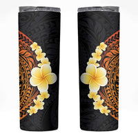 Hawaiian Tropical Plumeria Art Polynesian Tattoo Skinny Tumbler Black and Autumn Color Theme LT03 Orange - Polynesian Pride