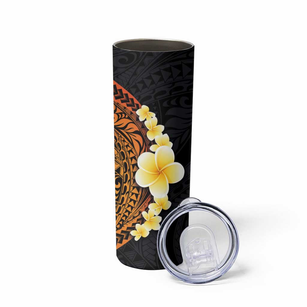 Hawaiian Tropical Plumeria Art Polynesian Tattoo Skinny Tumbler Black and Autumn Color Theme LT03 - Polynesian Pride