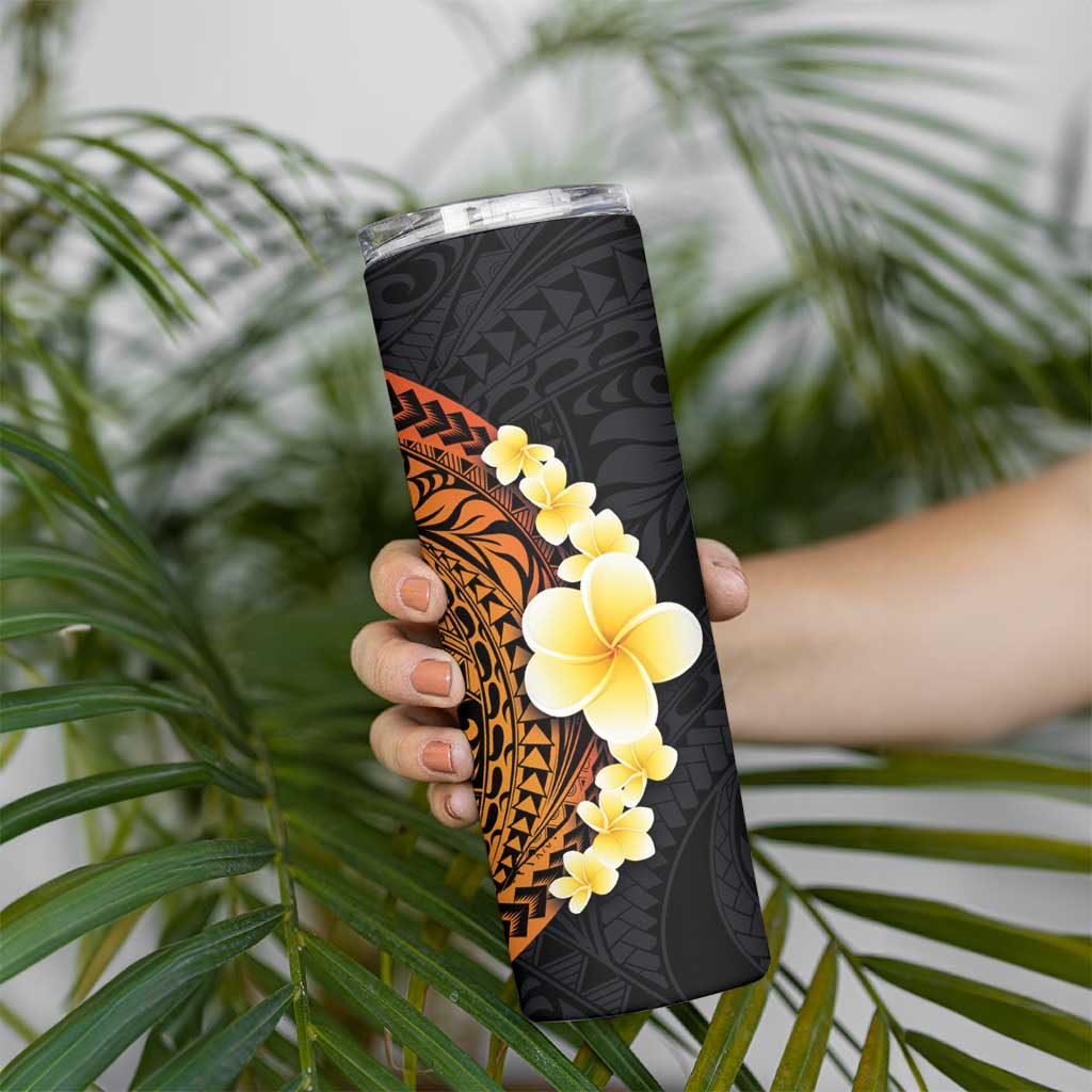 Hawaiian Tropical Plumeria Art Polynesian Tattoo Skinny Tumbler Black and Autumn Color Theme LT03 - Polynesian Pride