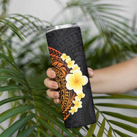 Hawaiian Tropical Plumeria Art Polynesian Tattoo Skinny Tumbler Black and Autumn Color Theme LT03 - Polynesian Pride