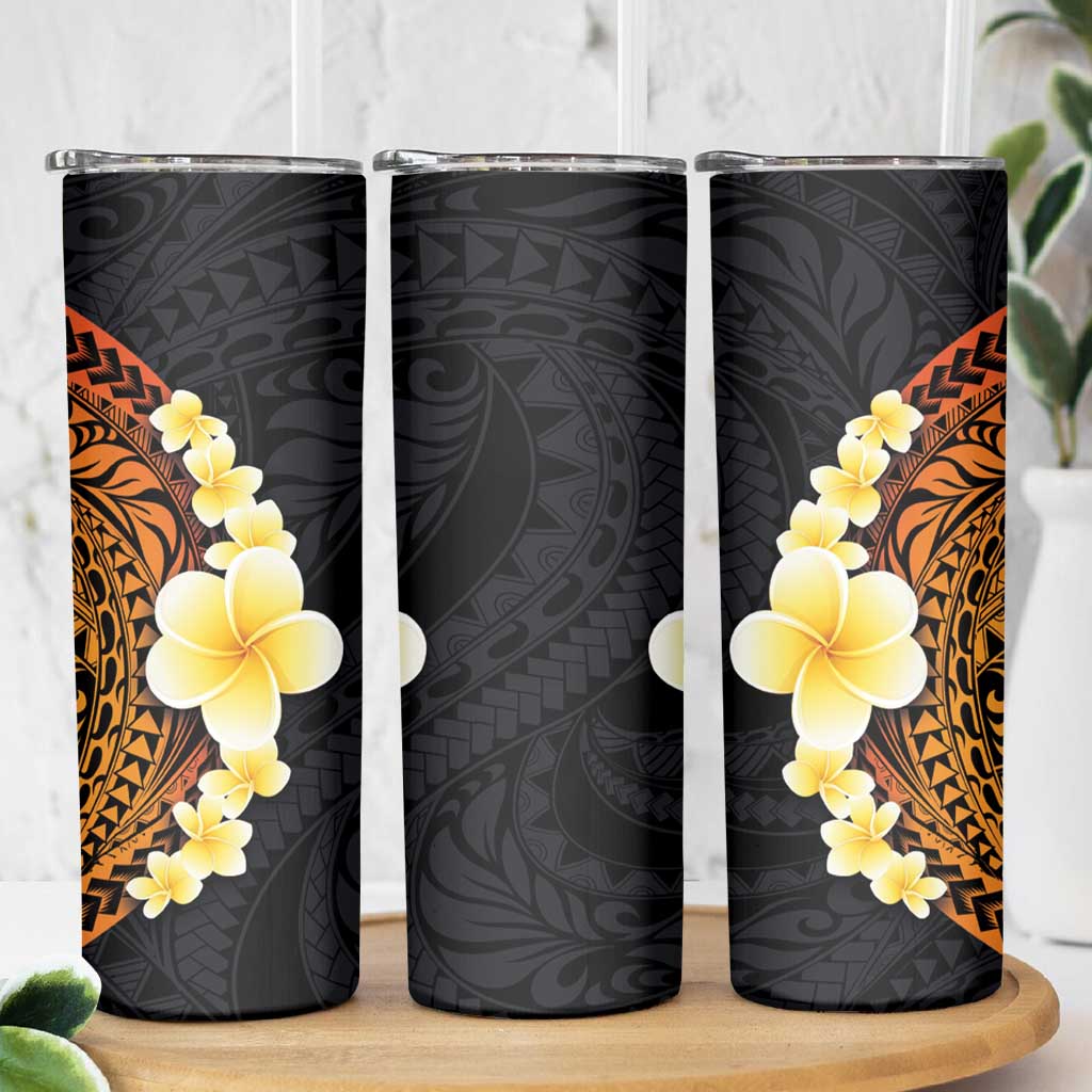 Hawaiian Tropical Plumeria Art Polynesian Tattoo Skinny Tumbler Black and Autumn Color Theme LT03 - Polynesian Pride