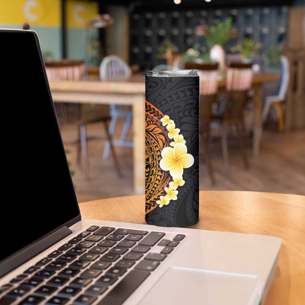 Hawaiian Tropical Plumeria Art Polynesian Tattoo Skinny Tumbler Black and Autumn Color Theme LT03 - Polynesian Pride