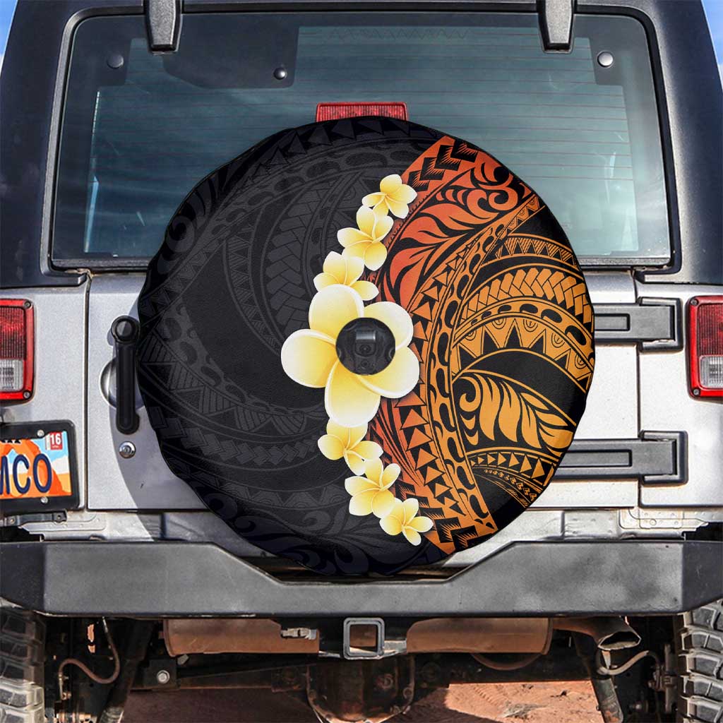 Hawaiian Tropical Plumeria Art Polynesian Tattoo Spare Tire Cover Black and Autumn Color Theme LT03 Orange - Polynesian Pride