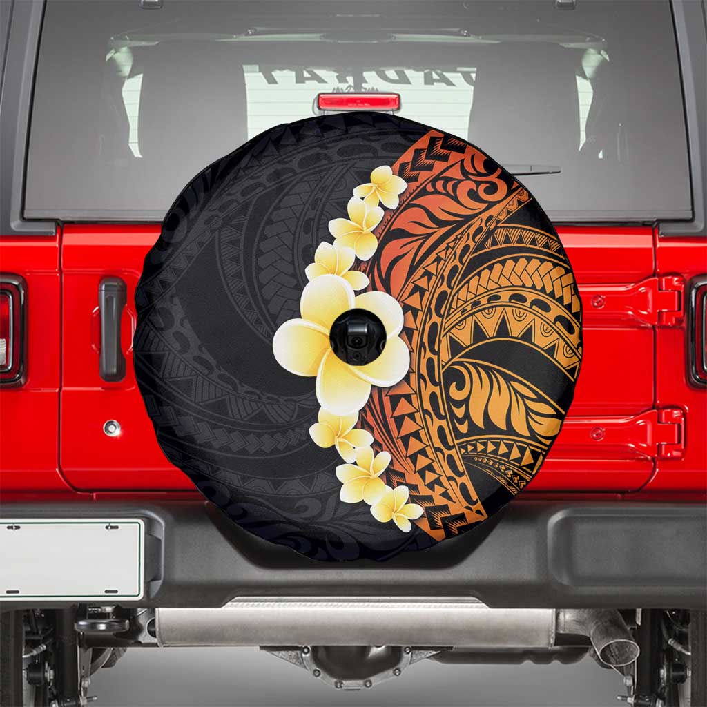 Hawaiian Tropical Plumeria Art Polynesian Tattoo Spare Tire Cover Black and Autumn Color Theme LT03 - Polynesian Pride