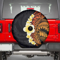 Hawaiian Tropical Plumeria Art Polynesian Tattoo Spare Tire Cover Black and Autumn Color Theme LT03 - Polynesian Pride