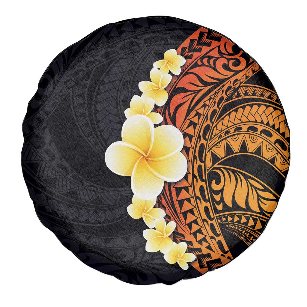 Hawaiian Tropical Plumeria Art Polynesian Tattoo Spare Tire Cover Black and Autumn Color Theme LT03 - Polynesian Pride