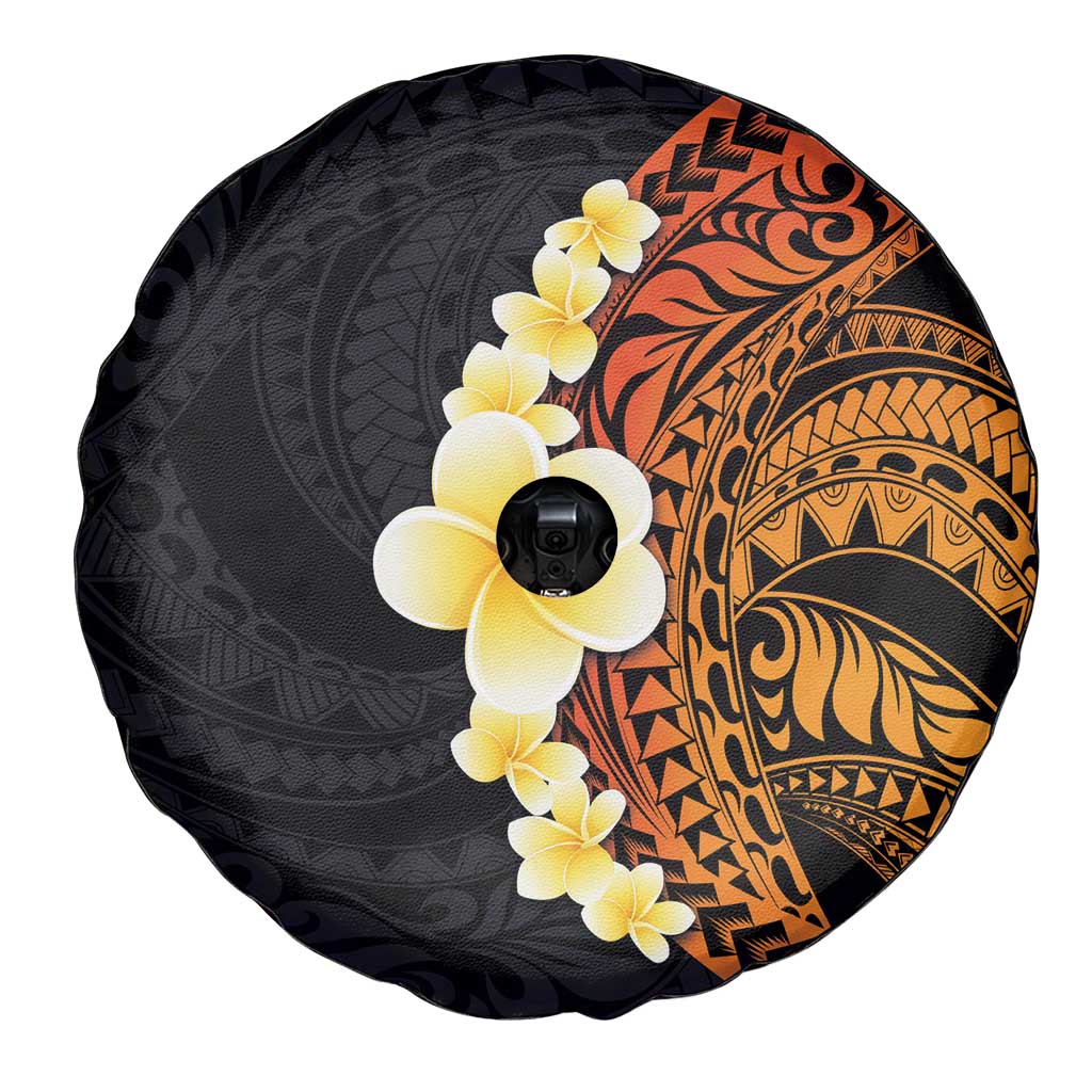 Hawaiian Tropical Plumeria Art Polynesian Tattoo Spare Tire Cover Black and Autumn Color Theme LT03 - Polynesian Pride