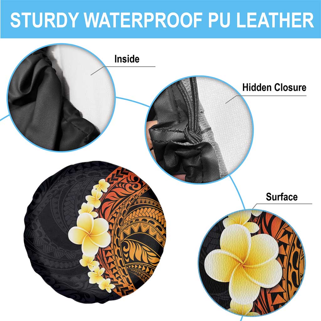 Hawaiian Tropical Plumeria Art Polynesian Tattoo Spare Tire Cover Black and Autumn Color Theme LT03 - Polynesian Pride