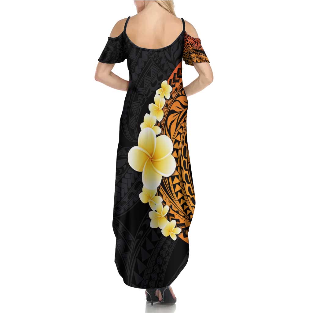 Hawaiian Tropical Plumeria Art Polynesian Tattoo Summer Maxi Dress Black and Autumn Color Theme LT03 - Polynesian Pride