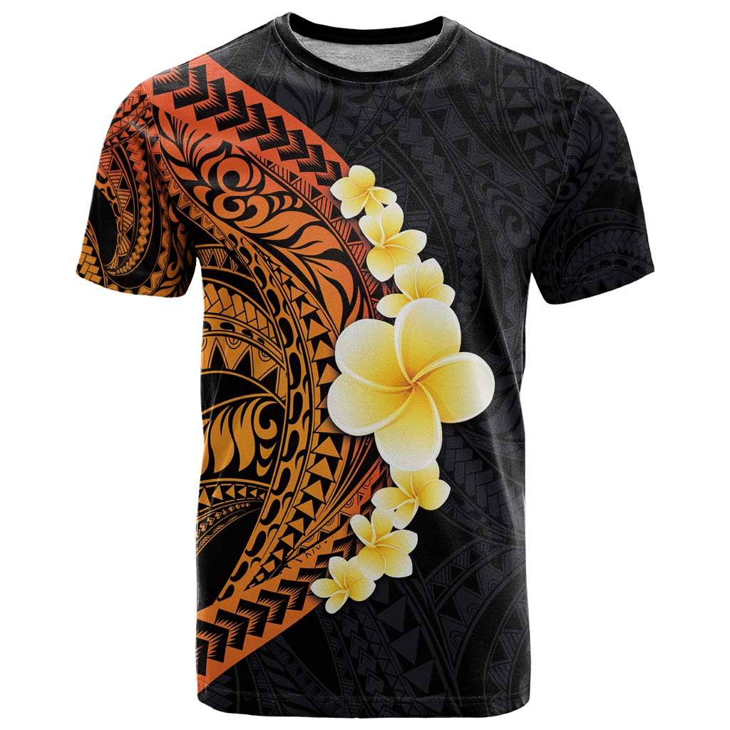 Hawaiian Tropical Plumeria Art Polynesian Tattoo T Shirt Black and Autumn Color Theme LT03 Orange - Polynesian Pride