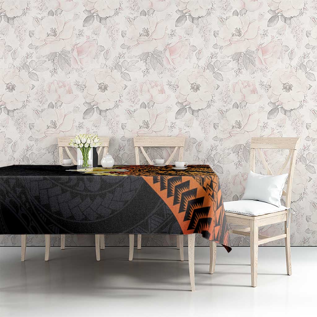 Hawaiian Tropical Plumeria Art Polynesian Tattoo Tablecloth Black and Autumn Color Theme