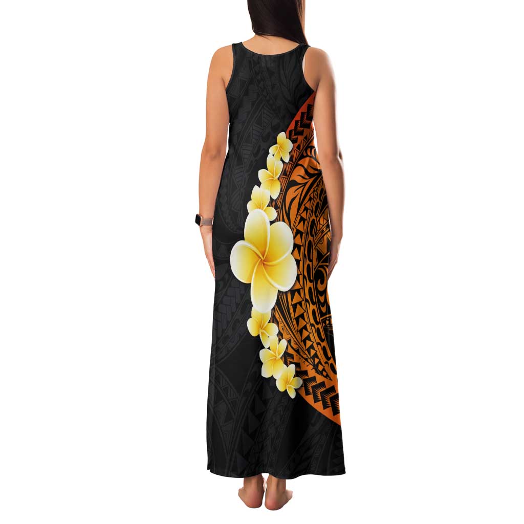Hawaiian Tropical Plumeria Art Polynesian Tattoo Tank Maxi Dress Black and Autumn Color Theme LT03 - Polynesian Pride