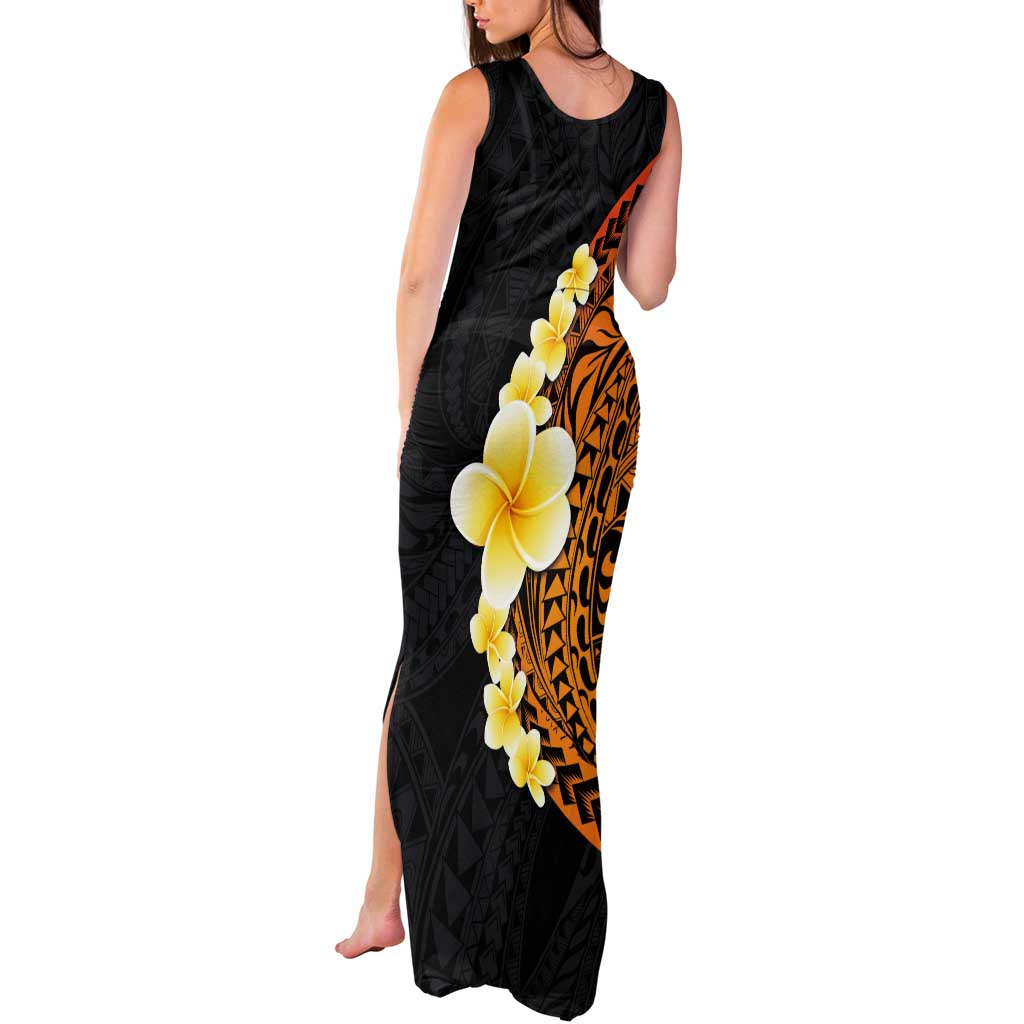 Hawaiian Tropical Plumeria Art Polynesian Tattoo Tank Maxi Dress Black and Autumn Color Theme LT03 - Polynesian Pride