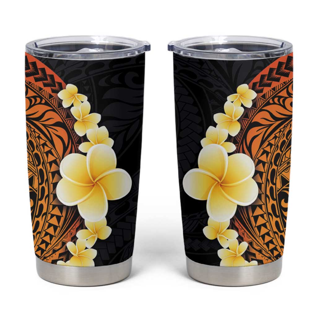 Hawaiian Tropical Plumeria Art Polynesian Tattoo Tumbler Cup Black and Autumn Color Theme LT03 Orange - Polynesian Pride