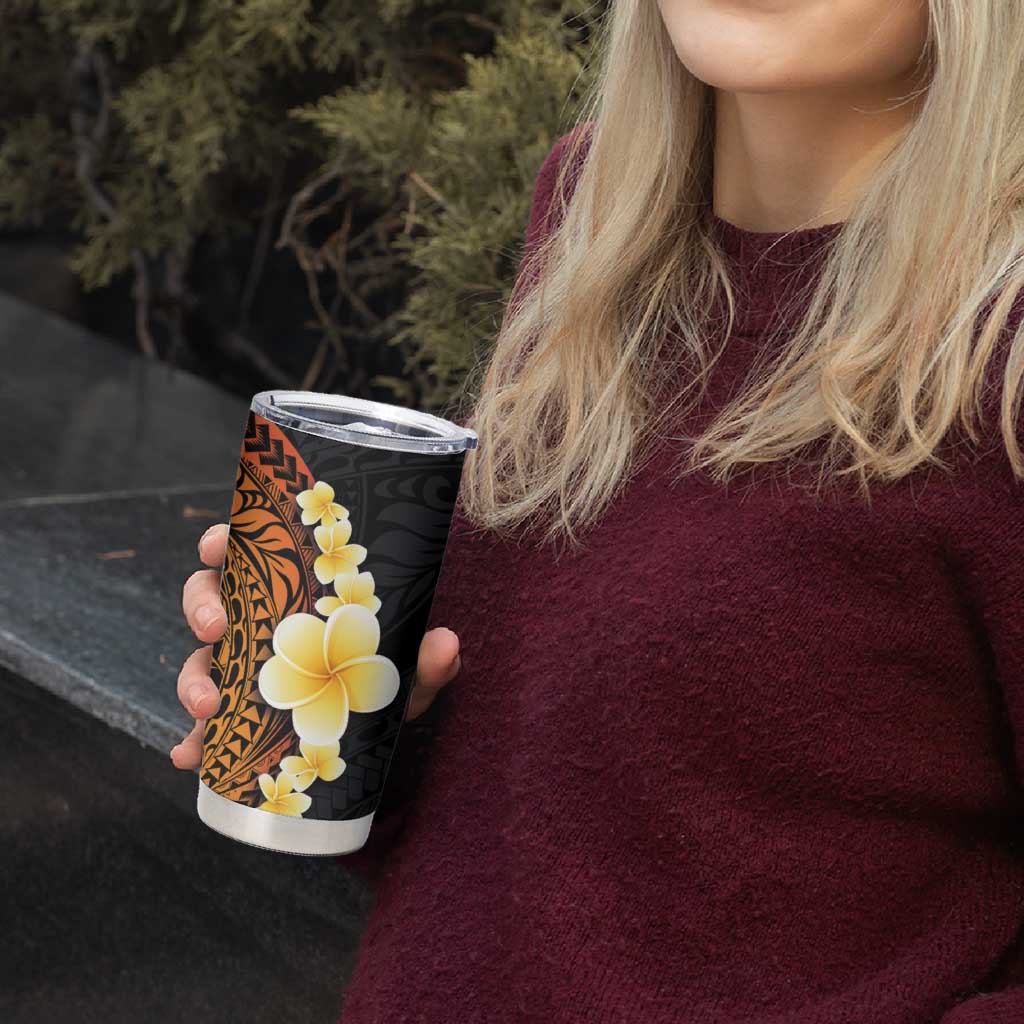 Hawaiian Tropical Plumeria Art Polynesian Tattoo Tumbler Cup Black and Autumn Color Theme LT03 - Polynesian Pride
