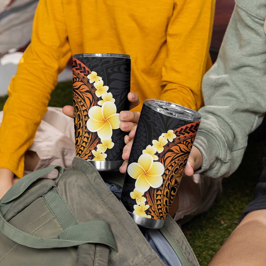 Hawaiian Tropical Plumeria Art Polynesian Tattoo Tumbler Cup Black and Autumn Color Theme LT03 - Polynesian Pride