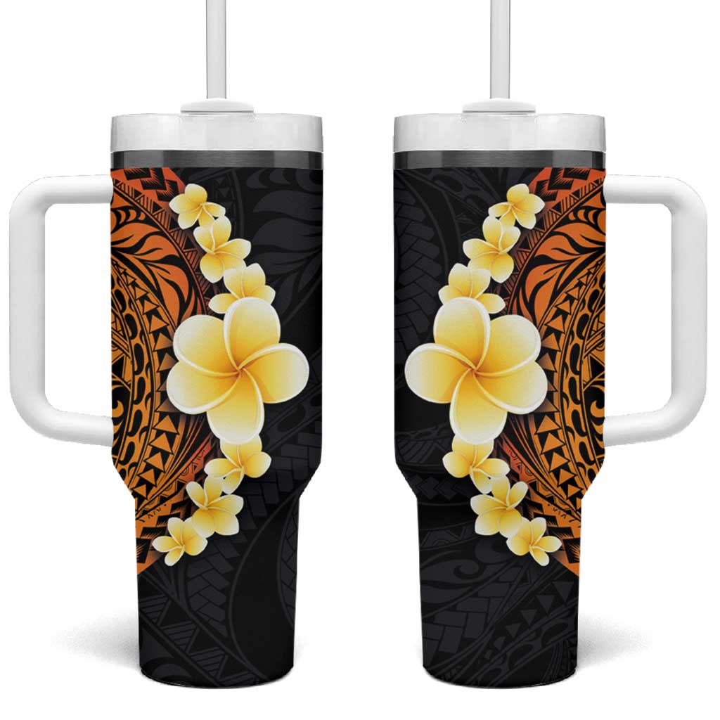 Hawaiian Tropical Plumeria Art Polynesian Tattoo Tumbler With Handle Black and Autumn Color Theme LT03 One Size: 40 oz Orange - Polynesian Pride