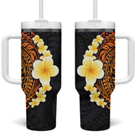 Hawaiian Tropical Plumeria Art Polynesian Tattoo Tumbler With Handle Black and Autumn Color Theme LT03 One Size: 40 oz Orange - Polynesian Pride
