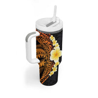 Hawaiian Tropical Plumeria Art Polynesian Tattoo Tumbler With Handle Black and Autumn Color Theme LT03 - Polynesian Pride