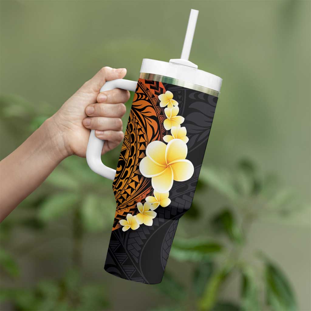 Hawaiian Tropical Plumeria Art Polynesian Tattoo Tumbler With Handle Black and Autumn Color Theme LT03 - Polynesian Pride