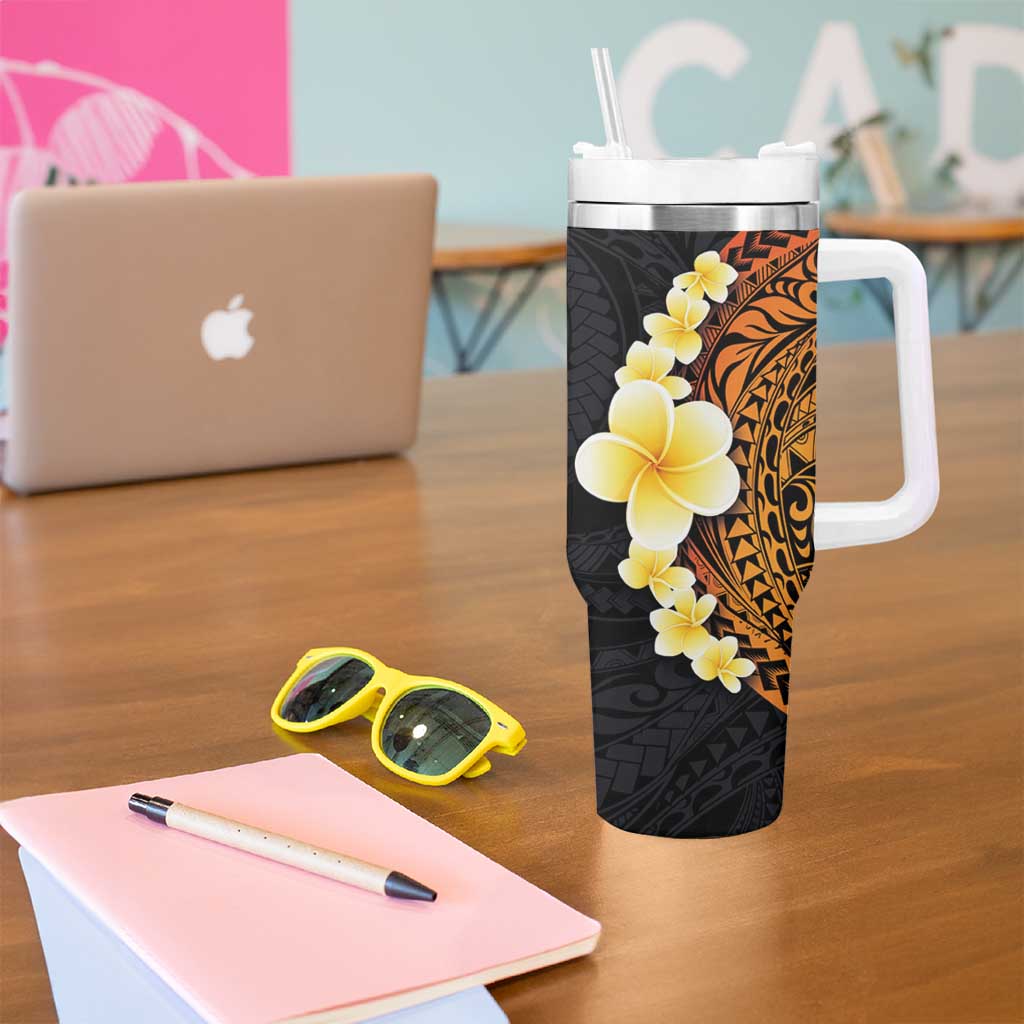 Hawaiian Tropical Plumeria Art Polynesian Tattoo Tumbler With Handle Black and Autumn Color Theme LT03 - Polynesian Pride