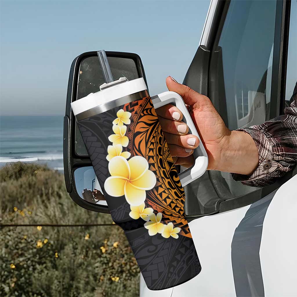 Hawaiian Tropical Plumeria Art Polynesian Tattoo Tumbler With Handle Black and Autumn Color Theme LT03 - Polynesian Pride