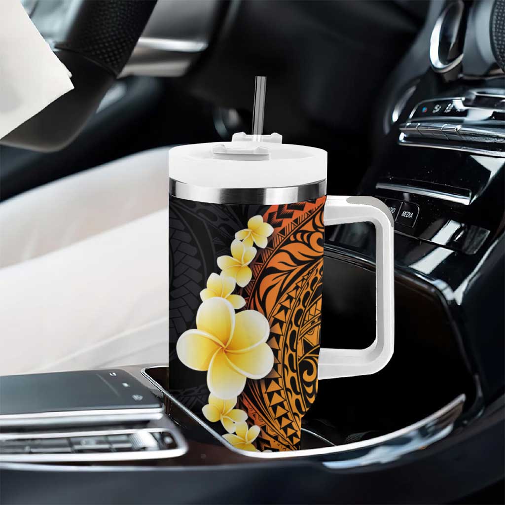 Hawaiian Tropical Plumeria Art Polynesian Tattoo Tumbler With Handle Black and Autumn Color Theme LT03 - Polynesian Pride