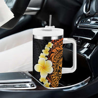 Hawaiian Tropical Plumeria Art Polynesian Tattoo Tumbler With Handle Black and Autumn Color Theme LT03 - Polynesian Pride