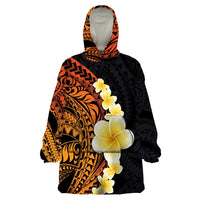 Hawaiian Tropical Plumeria Art Polynesian Tattoo Wearable Blanket Hoodie Black and Autumn Color Theme LT03 One Size Orange - Polynesian Pride