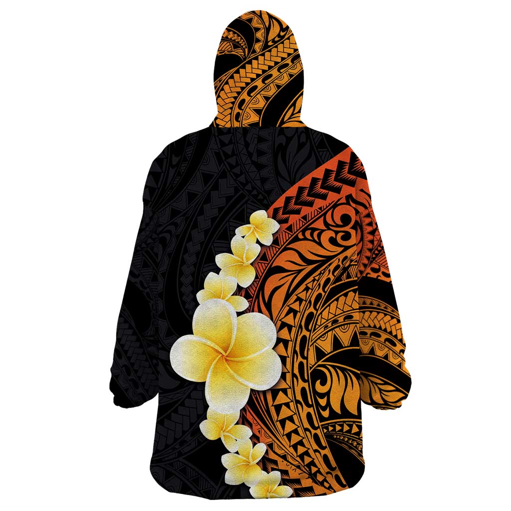 Hawaiian Tropical Plumeria Art Polynesian Tattoo Wearable Blanket Hoodie Black and Autumn Color Theme LT03 - Polynesian Pride
