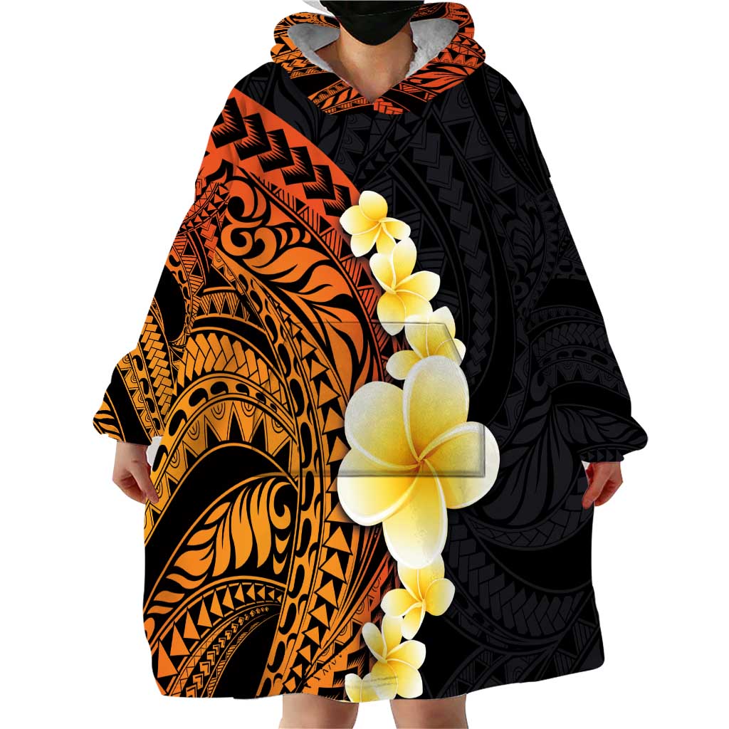 Hawaiian Tropical Plumeria Art Polynesian Tattoo Wearable Blanket Hoodie Black and Autumn Color Theme LT03 - Polynesian Pride