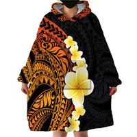 Hawaiian Tropical Plumeria Art Polynesian Tattoo Wearable Blanket Hoodie Black and Autumn Color Theme LT03 - Polynesian Pride
