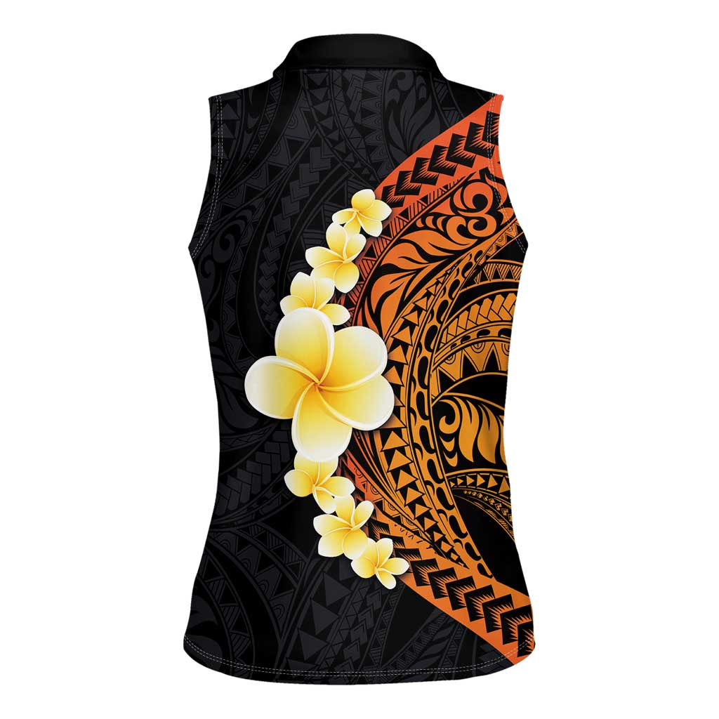 Hawaiian Tropical Plumeria Art Polynesian Tattoo Women Sleeveless Polo Shirt Black and Autumn Color Theme LT03 - Polynesian Pride
