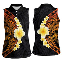 Hawaiian Tropical Plumeria Art Polynesian Tattoo Women Sleeveless Polo Shirt Black and Autumn Color Theme LT03 - Polynesian Pride