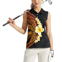 Hawaiian Tropical Plumeria Art Polynesian Tattoo Women Sleeveless Polo Shirt Black and Autumn Color Theme LT03 - Polynesian Pride