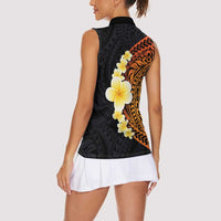 Hawaiian Tropical Plumeria Art Polynesian Tattoo Women Sleeveless Polo Shirt Black and Autumn Color Theme LT03 - Polynesian Pride