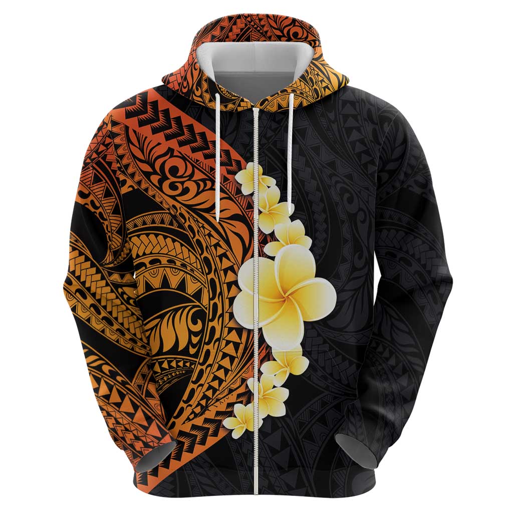Hawaiian Tropical Plumeria Art Polynesian Tattoo Zip Hoodie Black and Autumn Color Theme LT03 - Polynesian Pride