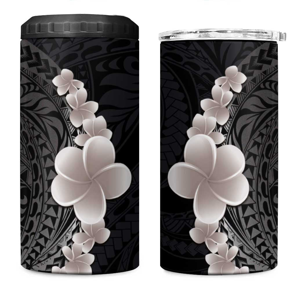 Hawaiian Tropical Plumeria Art Polynesian Tattoo 4 in 1 Can Cooler Tumbler Grayscale Color LT03 One Size: 16 oz Black - Polynesian Pride